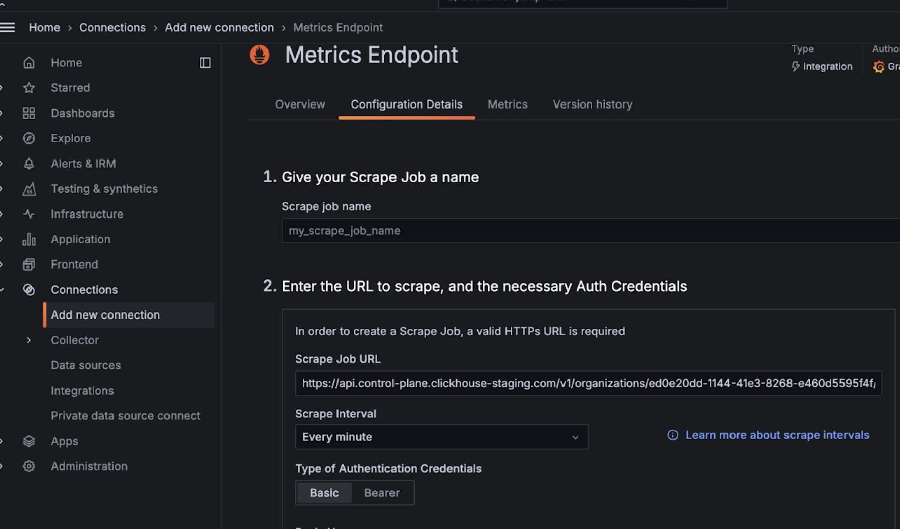 Configure Grafana Metrics Endpoint